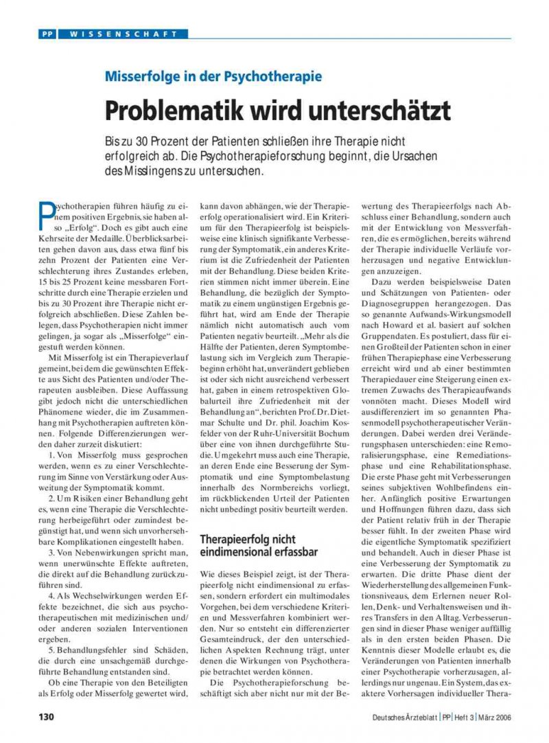 Misserfolge In Der Psychotherapie Problematik Wird Unterschatzt