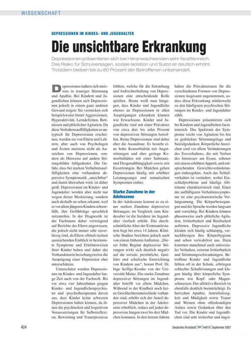 Depressionen Im Kindes Und Jugendalter Die Unsichtbare Erkrankung