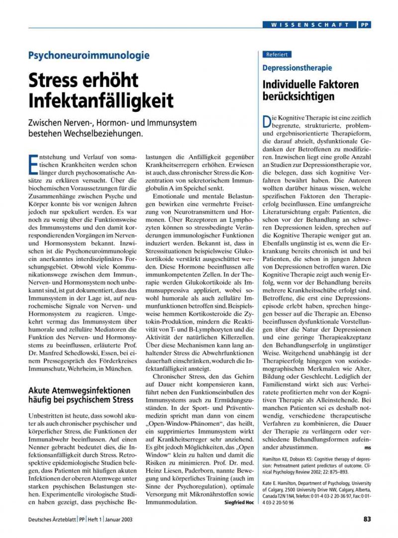 Psychoneuroimmunologie Stress Erhoht Infektanfalligkeit