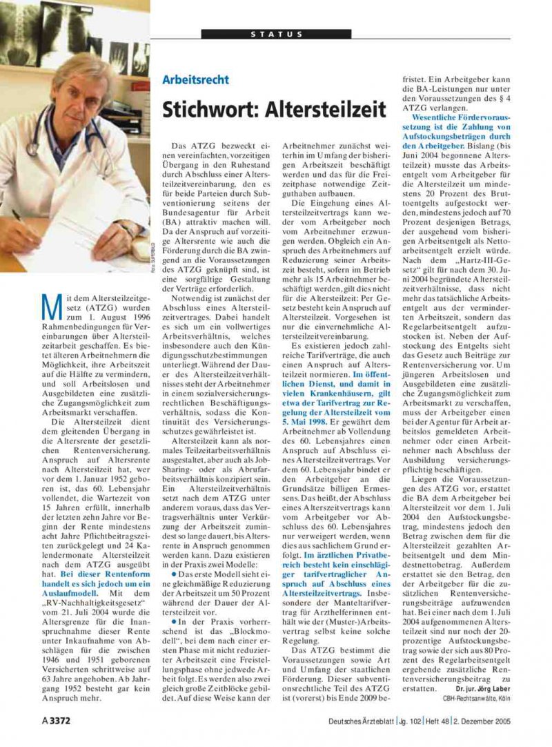 Arbeitsrecht Stichwort Altersteilzeit