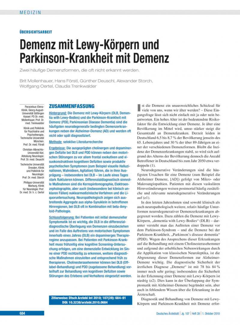 Demenz Mit Lewy Korpern Und Parkinson Krankheit Mit Demenz