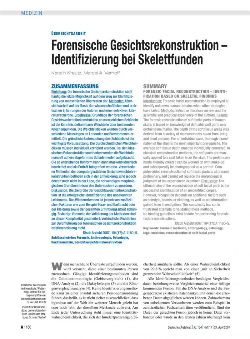 Forensische Gesichtsrekonstruktion Identifizierung Bei Skelettfunden