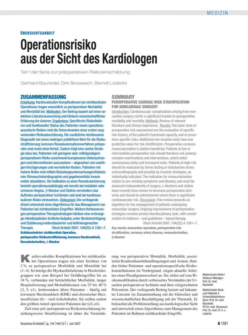 Operationsrisiko Aus Der Sicht Des Kardiologen