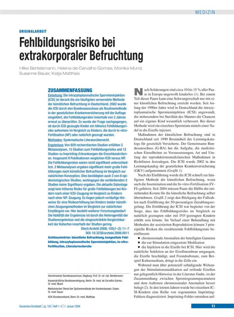 Fehlbildungsrisiko Bei Extrakorporaler Befruchtung