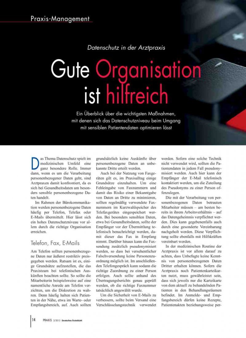 Datenschutz In Der Arztpraxis Gute Organisation Ist Hilfreich