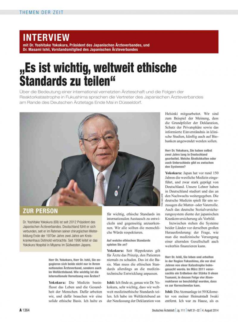 Interview Mit Dr Yoshitake Yokokura Prasident Des Japanischen Arzteverbandes Und Dr Masami Ishii Vorstandsmitglied Des Japanischen