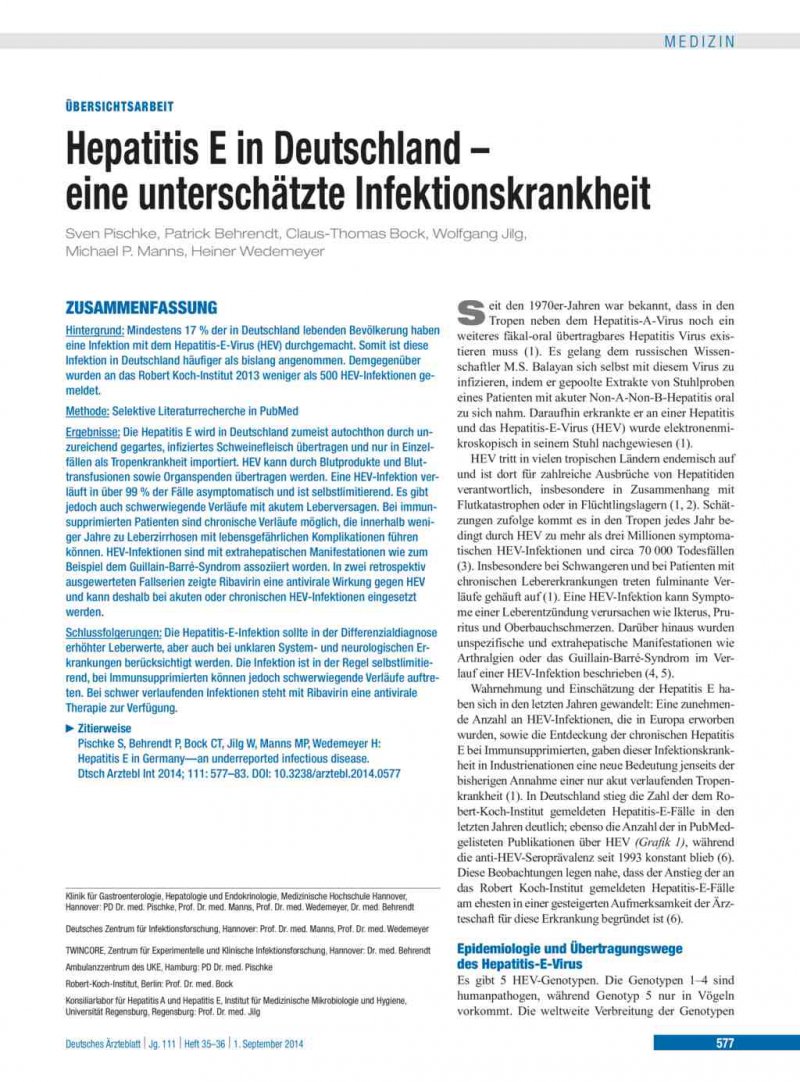 Hepatitis E In Deutschland Eine Unterschatzte Infektionskrankheit