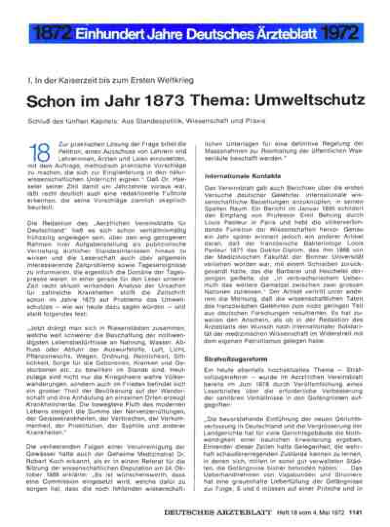 I In Der Kaiserzeit Bis Zum Ersten Weltkrieg Schon Im Jahr 1873 Thema Umweltschutz