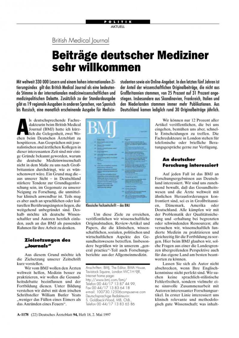 British Medical Journal Beitrage Deutscher Mediziner Sehr Willkommen