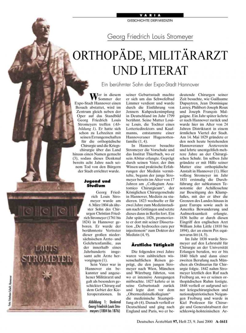 Georg Friedrich Louis Stromeyer Orthopade Militararzt Und Literat