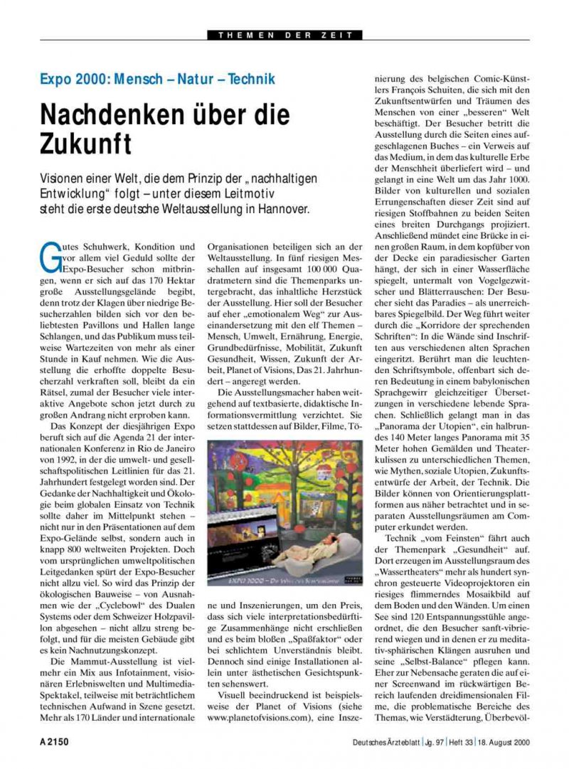 Expo 00 Mensch Natur Technik Nachdenken Uber Die Zukunft