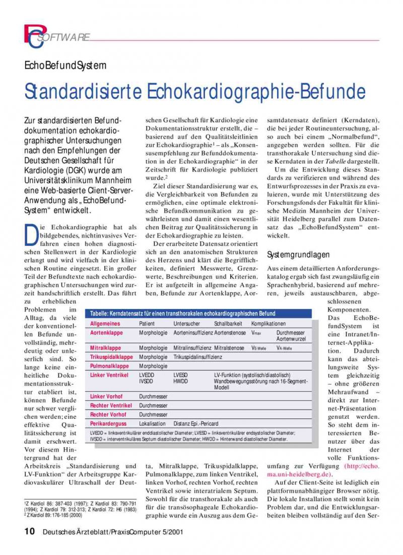 Echobefundsystem Standardisierte Echokardiographie Befunde