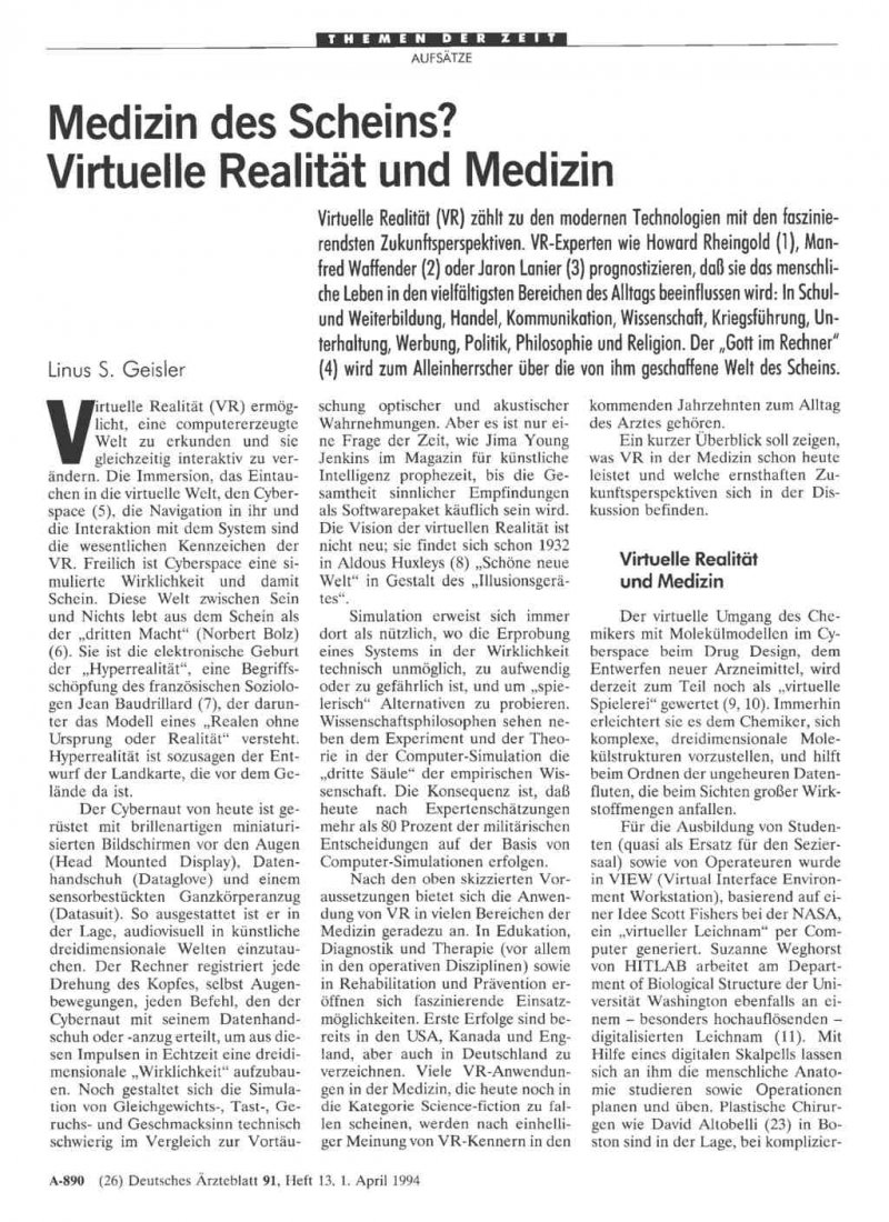 Medizin Des Scheins Virtuelle Realitat Und Medizin